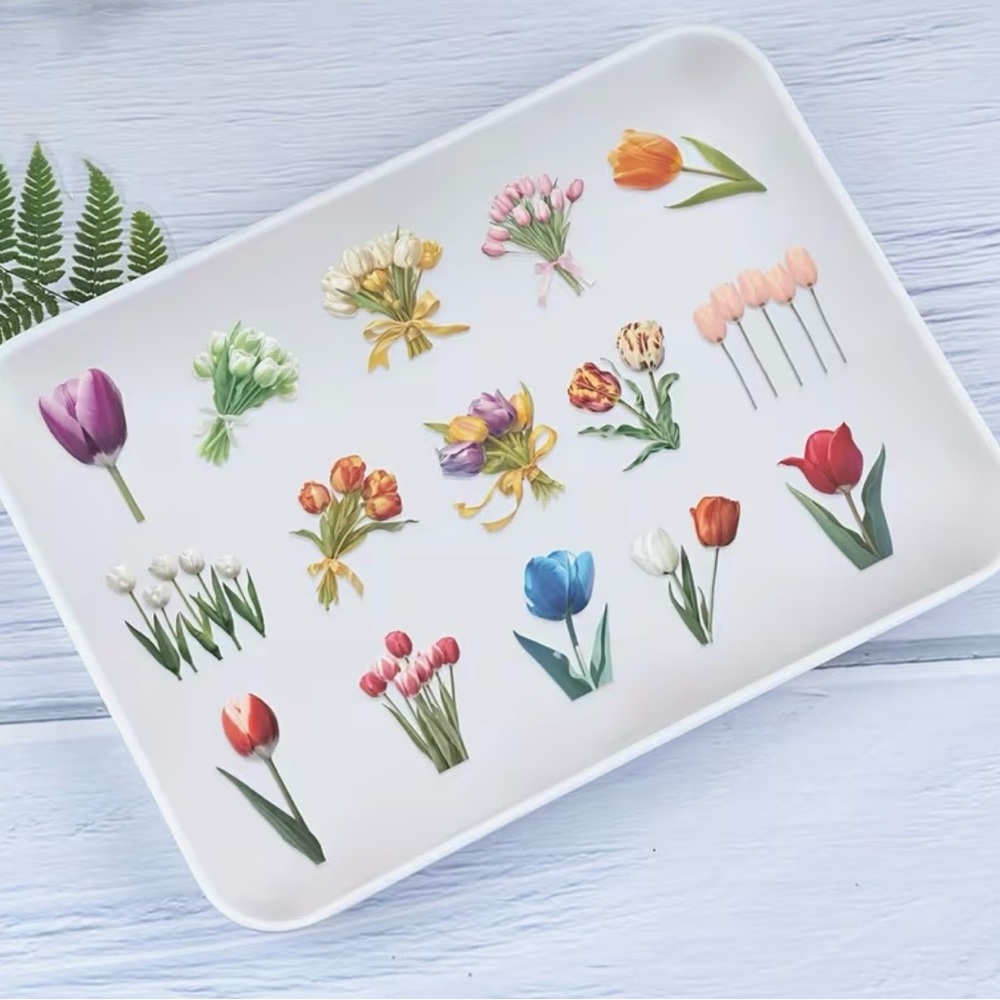 50 Colorful Tulip Flower Stickers Springtime Garden Florals - Picture 7 of 13